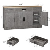 Shintenchi Buffet Cabinet with Storage,53.4" Large Kitchen Storage Cabinet with 3 Drawers and 4 Doors,Wood Farmhouse Buffet Sideboard with Adjustable Shelf for Kitchen Living Room,Ash Grey Shintenchi