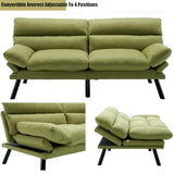 70" Green Modern Linen Convertible Folding Futon Couch Sofa Bed Adjustable Pillow Top Arm Memory Foam Couch Double Loveseat Sofa for Compact Living Space,Dorm,Game Studio,Apartment,Bedroom Klwenas Maec