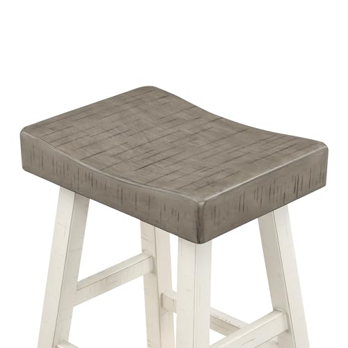 Lexicon Farmhouse Bar Table Set for 3 with Saddle Stools - Stylish White/Coffee Kitchen Dining Set Lexicon