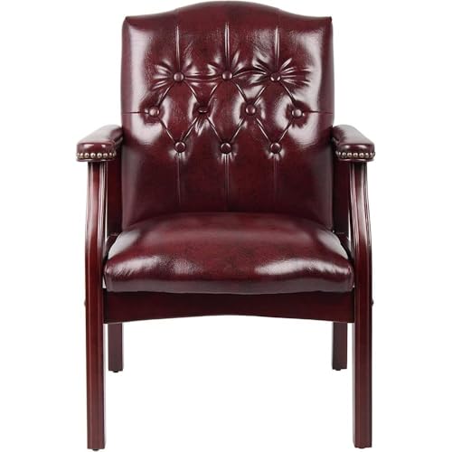 Oakestry Ivy League Set of 2 Executive Guest Chair in Burgundy Vinyl Wood Frame Office Visitor Dual Chair with Mahogany Finish Comfortable Reception Seating for Office or Waiting Room Oakestry