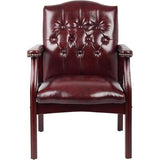 Oakestry Ivy League Set of 2 Executive Guest Chair in Burgundy Vinyl Wood Frame Office Visitor Dual Chair with Mahogany Finish Comfortable Reception Seating for Office or Waiting Room Oakestry