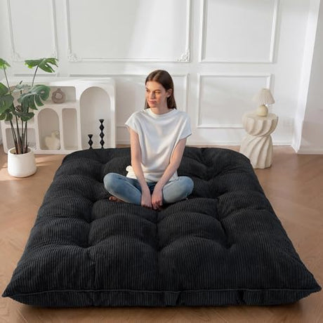MAXYOYO 6" Japanese Floor Mattress, Foldable Futon Mattress Full Size, Tufted Roll Up Floor Bed, Thick Tatami Mat Sleeping Pad Portable Lounger for Camping Guest Room Dormitory Bedroom RV, Black MAXYOYO