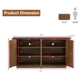SZTHHDF 64" Sideboard Buffet Cabinet with Storage, Modern Fluted Credenza with Adjustable Shelves, Wood Faux Marble-Top Coffee Bar Console Table for Living Room Kitchen Dining Room, 31.5" H, Walnut SZTHHDF