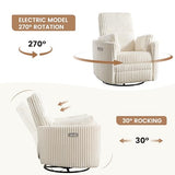 Power Recliner,Nursery Swivel Glider Rocking Chair with USB Port,Upholstered Adult Electric Recliner Rocking Chair with 2 Pillows for Living Room Bedroom (Beige Corduroy, Power-Driven)