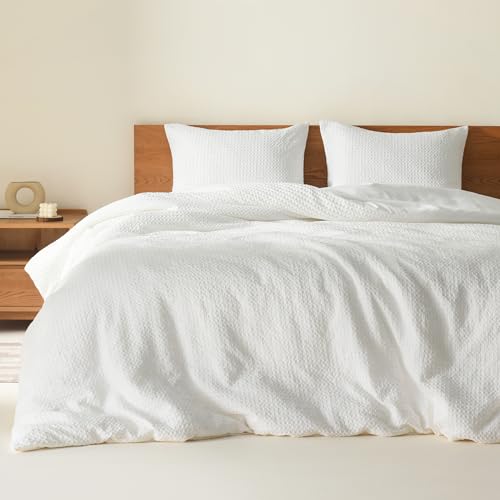 Comfort Spaces White Twin Duvet Cover Set - 2 Pieces Breathable Dotted Weave Texture Duvet Sets, Modern Farmhouse Boho Duvet Cover & Sham, All Season Twin Bed Set, Twin/Twin XL White Comfort Spaces