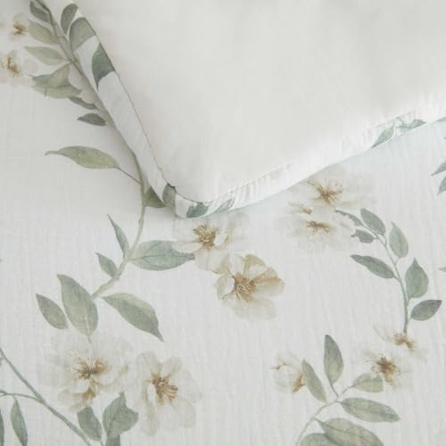 Martha Stewart - Queen Duvet Cover Set, Soft Cotton with Crisp & Tailored Naturally Smooth Cotton Percale Reverse, Lightweight 3 Piece Bed Set with Matching Pillowcases (Hazel Floral Beige) Martha Stewart