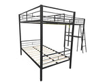 PVWIIK L-Shaped Triple Bunk Bed w/Desk & LED Lights for 3 Kids Adults,Metal Frame with Built-in Ladder & Full-Length Guardrails,Easy to Assemble,Space Saving, Black PVWIIK