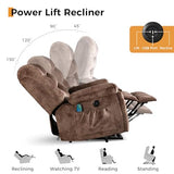 IOMOR Large Power Lift Recliner with Massage and Heat for Elderly, Heavy Duty & Safety Motion Reclining Mechanism, Ergonomic Electric Wider Chair with USB Port, 2 Hidden Cup Holders (1, Brown)