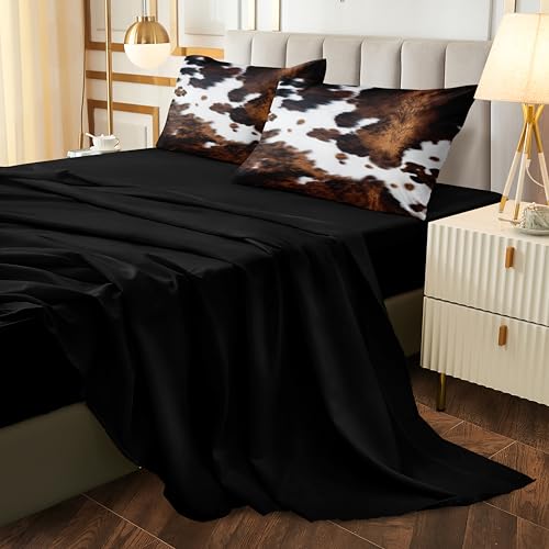 Bedbay Cow Print Comforter Set King Size Animal Skin Bedding 8 Pcs King Bed in a Bag Western Cowhide Rustic Bedding Brown Milk Cow Print Bed Set for All Seasons(Brown,King) Bedbay