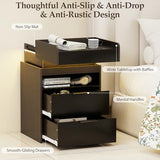 Turosur Black Night Stand with Charging Station,Wood Nightstand with 2 Drawers Modern Style, LED Lights Wooden End Tables with Sliding Top Open Storage Shelf Bedside Table for Living Room Bedroom Turosur