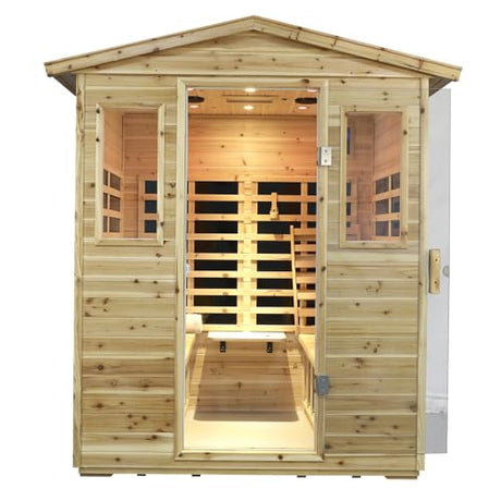 Kanlanth Outdoor Infrared Sauna with Red Light Therapy, 4 Person 2050watt Canadian Hemlock Wood Personal Sauna Room for Indoor Home, with Blue-Tooth, 4 Chromo Therapy Lighting, Control, Cup Holder Kanlanth