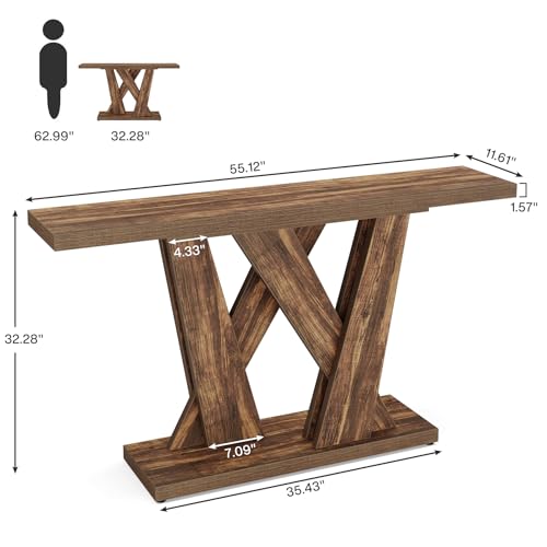 Tribesigns 55-Inch Farmhouse Console Table, Farmhouse Behind The Couch Table TV Stand with Geometric Base, Skinny Sofa Table Entryway Table for Entrance, Living Room, Hallway, Foyer, Rustic Brown Tribesigns
