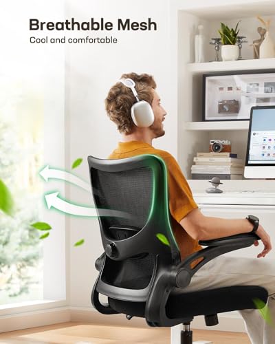 Marsail Drafting Chair, Tall Office Chair with 2D Lumbar Support, Standing Desk Chair with Padded Flip-Up Armrests & Adjustable Footrest Ring, Black Marsail
