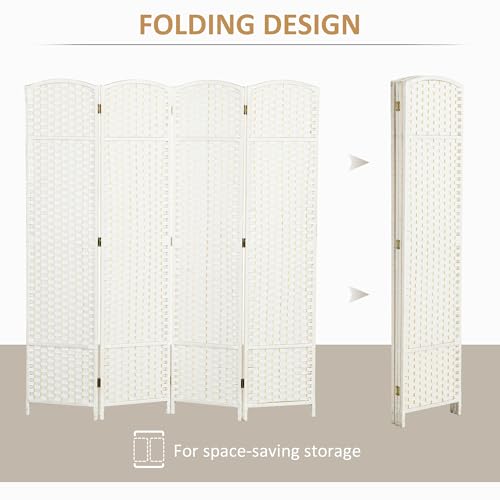 HOMCOM Room Divider, 4 Panel Folding Privacy Screen, 5.6' Tall Freestanding Wall Partition for Home Office, Bedroom, White HOMCOM