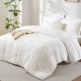 CozyLux Queen Comforter Set White Seersucker 7 Pieces Bed in a Bag Queen Comforter Set with Sheets, Luxury Soft Bedding Set with Down Alternative Comforter, Sheets, Pillowcases & Shams for All Seasons CozyLux
