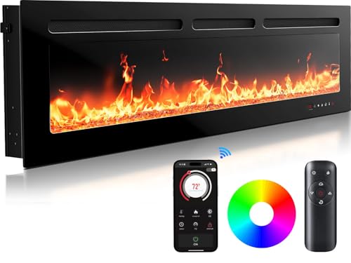 Silonn 50″Smart Electric Fireplace Heater with App & Remote Control, 5300 BTU Heat Output, Ultra-Slim Wall-Mounted or Recessed Electric Fireplace Inserts with Timer, 20 Flame Colors,WiFi Enabled Silonn