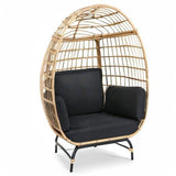 Jovial Wicker Rattan Egg Chair,Indoor Outdoor Black Sofa Chair for Patio Backyard and Living Room with 4 Cushions and Powder Coated Steel Frame,Woven Texture Contemporary Ribbed Back Design SereneLife