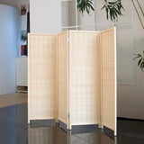 Loomveil 4 Panel Short Room Divider Folding Screen,47 inch Bamboo Panel Divider for Home Partition,Beige Loomveil
