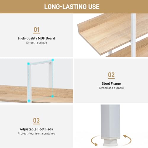 Nahenduo 5 Tier Large Open Bookshelf, Industrial Bookshelf with Back Fence, 400lbs Capacity, Wooden Office Bookcase with Metal Frame for Home Office Living Room, Easy Assembly (Oak and White Frame) Nahenduo