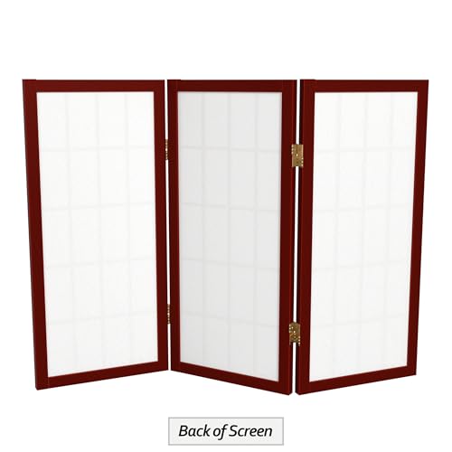 2 ft. Short Desktop Window Pane Shoji Screen - Rosewood - 3 Panels Red Lantern