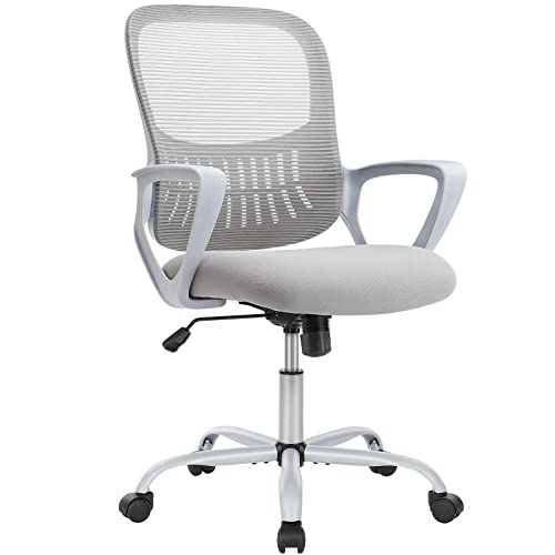 Office Chair, Mid Back Computer Ergonomic Mesh Desk with Larger Seat, Executive Height Adjustable Swivel Task with Lumbar Support and Armrests for Women Adults SMUGDESK