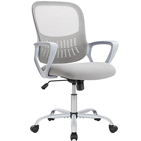 Office Chair, Mid Back Computer Ergonomic Mesh Desk with Larger Seat, Executive Height Adjustable Swivel Task with Lumbar Support and Armrests for Women Adults SMUGDESK