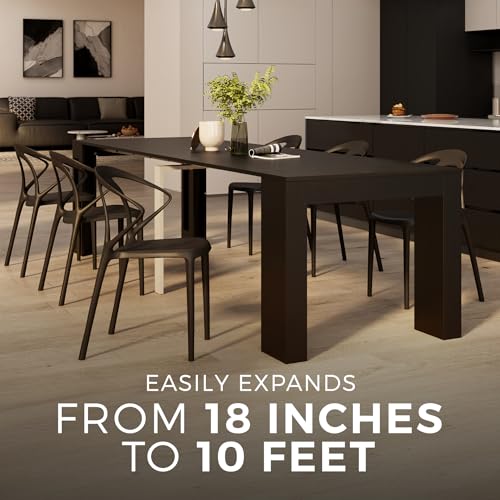 Mobili Fiver, Easy, Extendable Console Table with Extension Leaves Holder, 17.7(120.1) x35.4 in, Ashwood Black, Made in Italy Mobili Fiver