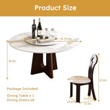 Wohh 9-Piece Round Dining Table Set, 59" Sintered Stone Table with Walnut Base, 6-8 People, Modern Style Wohh