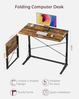 Vantic 31.5" Folding Desk for Small Spaces, Foldable Computer Desk Small Collapsible C-Shaped Study Table Home Office Desk, Simple Writing Desk Table for Bedroom, Rustic Brown Vantic