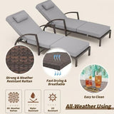 Garvee Outdoor Chaise Lounge Set of 2, 5-Position Adjustable PE Wicker Reclining Chairs with Wheels & 3.5" Cushions, 400 lbs Capacity All-Weather Patio Furniture for Poolside, Garden, Beach(Gray)