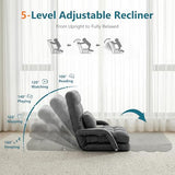 STHOUYN Comfy Floor Chair Bedroom 2 USB Charging Ports, 5-Position Couch Gaming Lounge Chairs Adults, Indoor Folding Lazy Sofa Meditation Arm Dorm Chair Living Room (Grey) STHOUYN