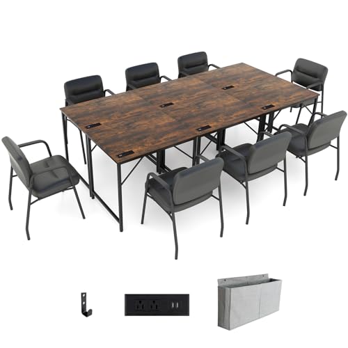 Giantex 16 FT Conference Table with Charging Station, 6 PCS 32" x 24" Rectangular Meeting Room Desk with Storage Bag & Hook, Space Saving Seminar Table, Modern Office Computer Desk for 8 People Giantex