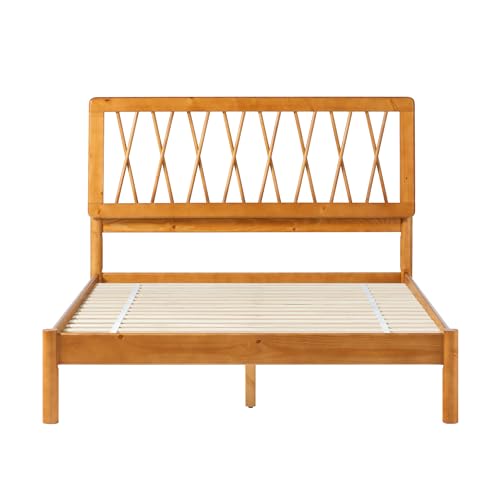 Walker Edison Full Transitional Geometric X Pattern Headboard Solid Wood Bed, Full Size, Caramel Walker Edison