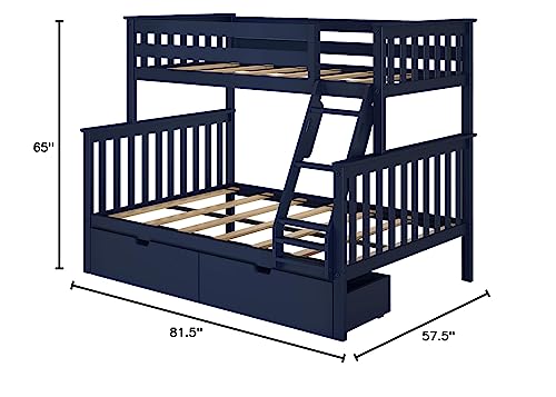 Max & Lily Bunk Bed, Twin-Over-Full Wood Bed Frame for Kids with Storage Drawers, Blue Max & Lily