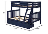 Max & Lily Bunk Bed, Twin-Over-Full Wood Bed Frame for Kids with Storage Drawers, Blue Max & Lily