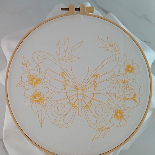 Esffaci Embroidery Starter Kit for Adult Beginner with Blue Butterfly Flowers Pattern Hand Embroidery Set with Cloth Hoop Needle Threader Floss and Instruction