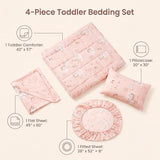 JSD Pink Unicorn Toddler Bedding Set, 4 Piece Bed-in-a-Bag Toddler Microfiber Comforter Sheet Set, All Season Machine Washable JSD