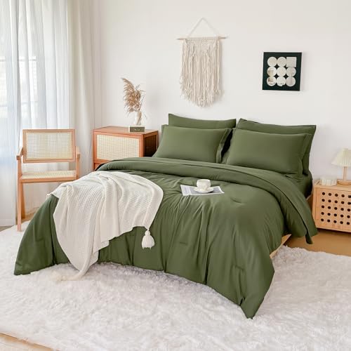 FMLIUY King Size Comforter Set Olive Green French Countury Comforter Soft Prewashed Bedding Blanket All Season Bedspreads Quilt (102"x90") FMLIUY