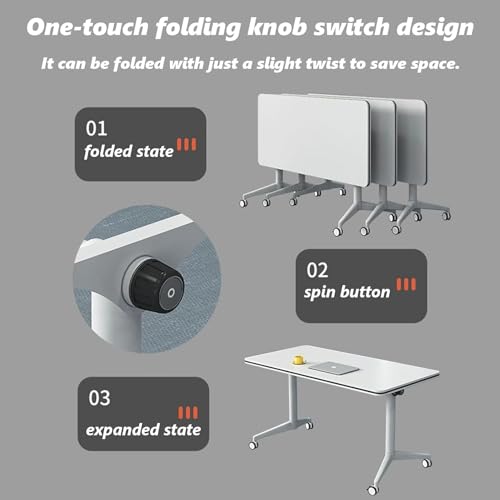 Folding Conference Table with Flip-Top Design, Heavy-Duty Metal Legs & Wheels | Portable Foldable Modular Table for Office Meetings, Training Rooms, Conference Spaces HSHBDDM