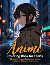 Anime Coloring Book for Teens: 50 Unique Pages of Japanese Manga Art, Kawaii Girls, and Epic Scenes | Perfect for Stress Relief, Boosting Creativity, and Providing Hours of Fun and Relaxation WoodArtSupply