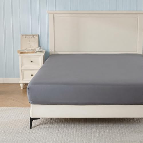 Fitted Sheet Twin Size - 16 inch Deep Pocket Bed Sheet - Soft Prewashed Brushed Microfiber - Breathable, Fade Resistant, Easy Care, 1 Twin Fitted Sheet Only (Dark Grey,39"x75") Ranunculus
