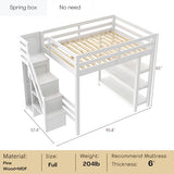 Harper & Bright Designs Full Size Loft Bed with Stairs and LED Lights, Wood Full Loft Bed with Storage Shelves and Wardrobe, Loft Bed Frame with Guardrails for Kids Girls Boys, White Harper & Bright Designs