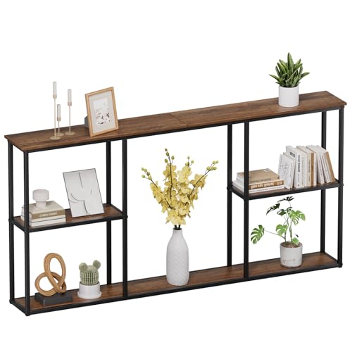 WOHOMO Console Table,3-Tier Small Entryway Tables,Narrow Sofa Table for Hallway,Rustic Brown(63 inch) WOHOMO