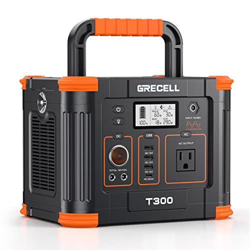 Portable Power Station 300W (Peak 600W), GRECELL 288Wh Solar Generator with 60W USB-C PD Output, 110V Pure Sine Wave AC Outlet Backup Lithium Battery for Outdoors Camping Travel Hunting Home Blackout GRECELL