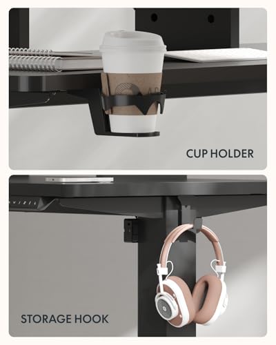 FLEXISPOT 71 x 32 Inch Large Standing Desk, Stand Up Desk with Splice Board, Rising Desks for Home Office, Office Desk with Headphone Hook (Black Frame + Black Top, 2 Packages) FLEXISPOT