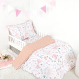 GFU 4 Piece Toddler Bedding Set, Ultra Soft and Breathable Toddler Comforter Sets for Girls Includes Quilted Comforter, Fitted Sheet, Flat Sheet and Pillowcase, Pink Flowers GFU