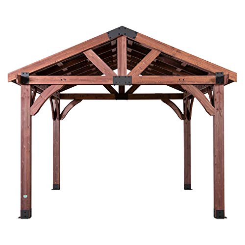 Backyard Discovery Arlington 12x12 All Cedar Gazebo, Walnut, Insulated Steel Roof, Water Resistant, Wind Resistant up to 100 MPH, Withstand 7,886 lbs - WoodArtSupply