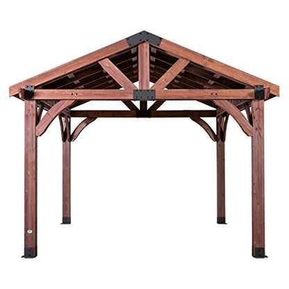 Backyard Discovery Arlington 12x12 All Cedar Gazebo, Walnut, Insulated Steel Roof, Water Resistant, Wind Resistant up to 100 MPH, Withstand 7,886 lbs - WoodArtSupply