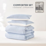 Wake In Cloud - Striped Comforter Set, Ticking Stripe Vertical Pinstripe Neutral Farmhouse Pattern Printed, Soft Lightweight Bedding, 3 Pieces, Blue White, Full Size Wake In Cloud