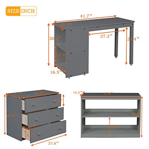 Harper & Bright Designs Kids Low Loft Bed with Rolling Desk and Storage Cabinet, Twin Size Wood Loft Bed Frame with Bookshelf (Grey, Twin) Harper & Bright Designs